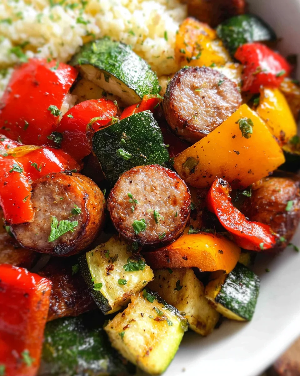 10 Minute Air Fryer Chicken Sausage and Veggies