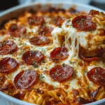 Cheesy Tortellini Pepperoni Pizza Casserole