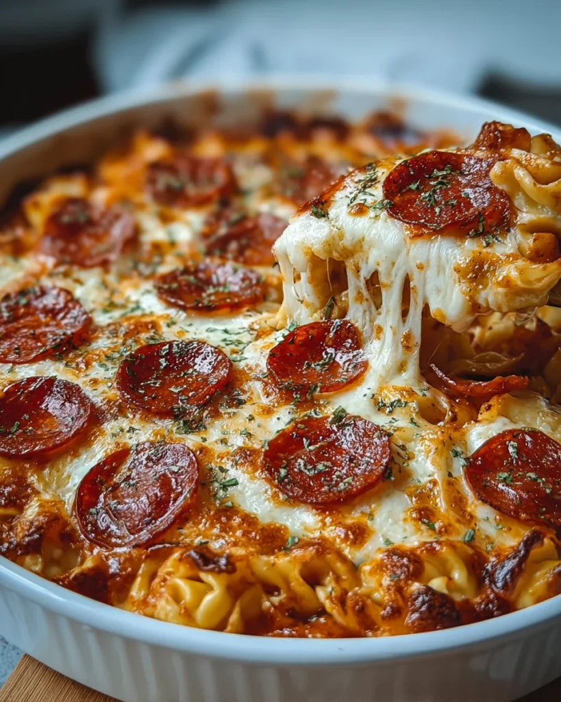 Cheesy Tortellini Pepperoni Pizza Casserole