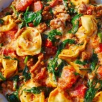 Creamy Sausage Tortellini with Spinach, Tomatoes and Mozzarella cheese sauce