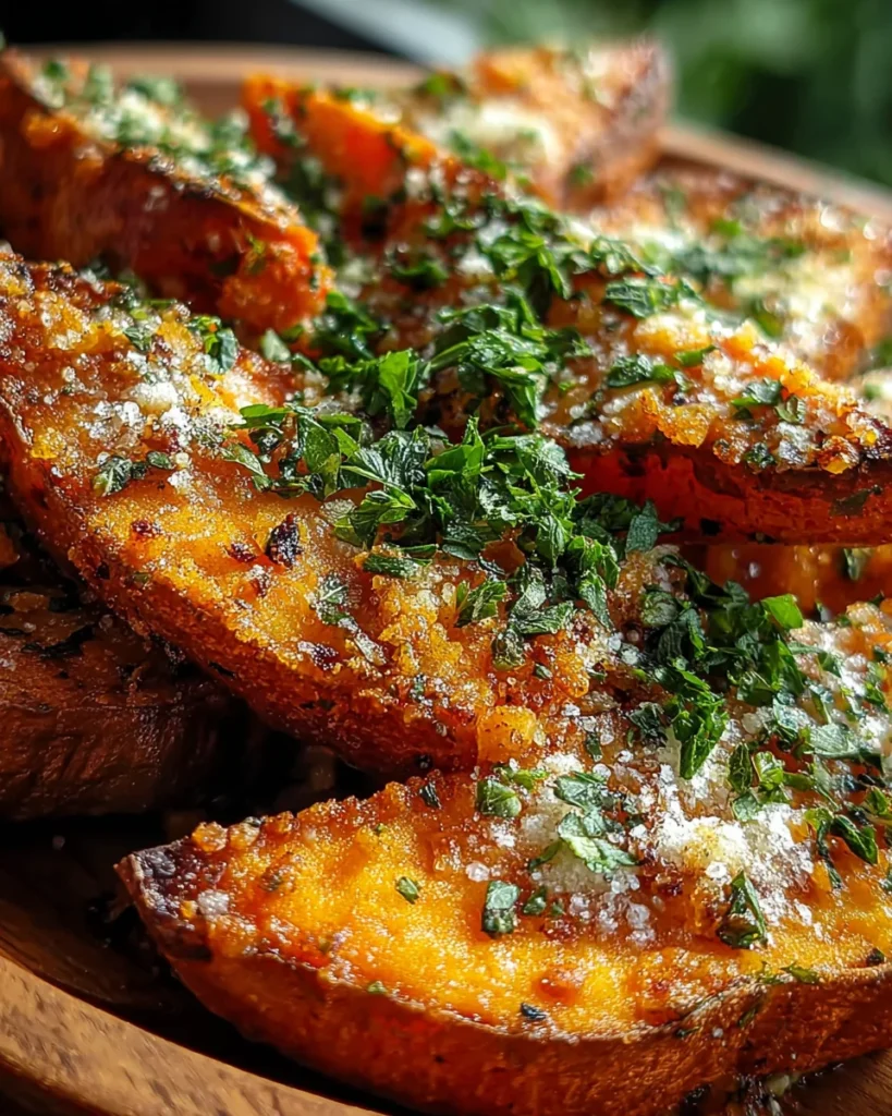 Garlic Parmesan Sweet Potato Wedges