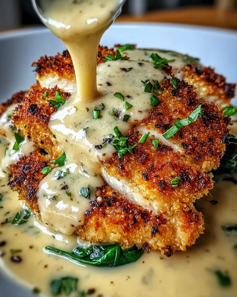 Parmesan Crusted Chicken with Creamy Garlic Sauce