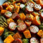 Sheet Pan Sausage and Sweet Potatoes with Honey Garlic Sauce