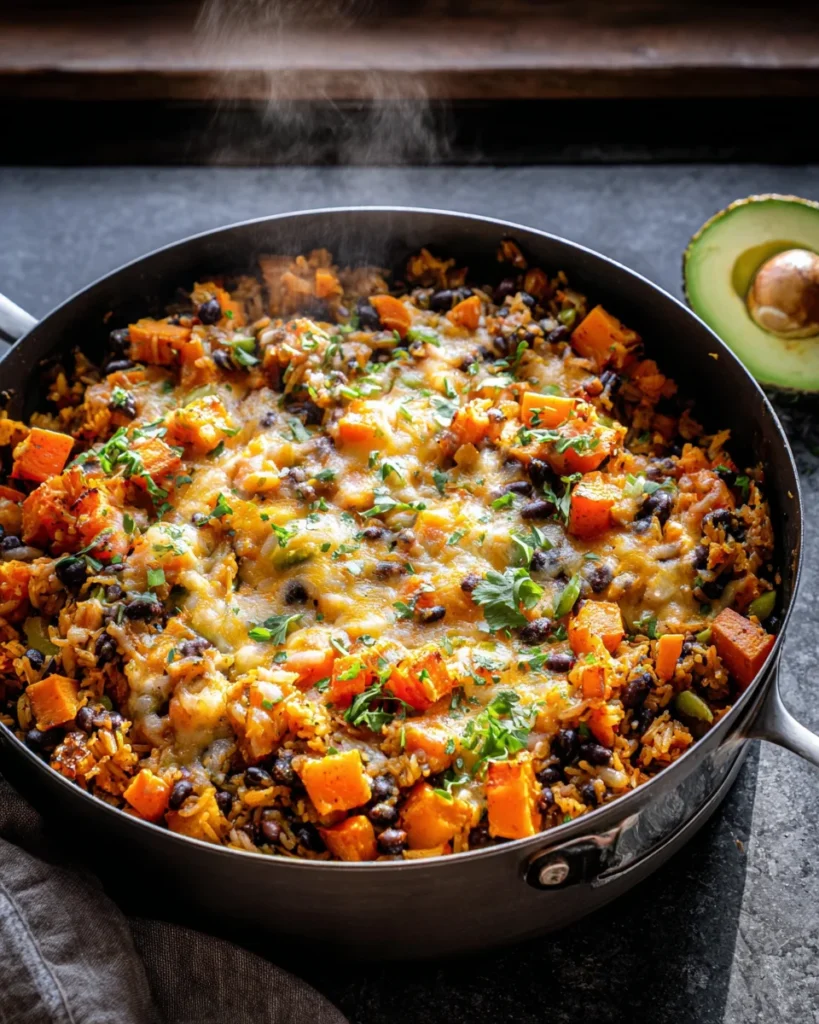 Southwest Sweet Potato, Black Bean and Rice Skillet
