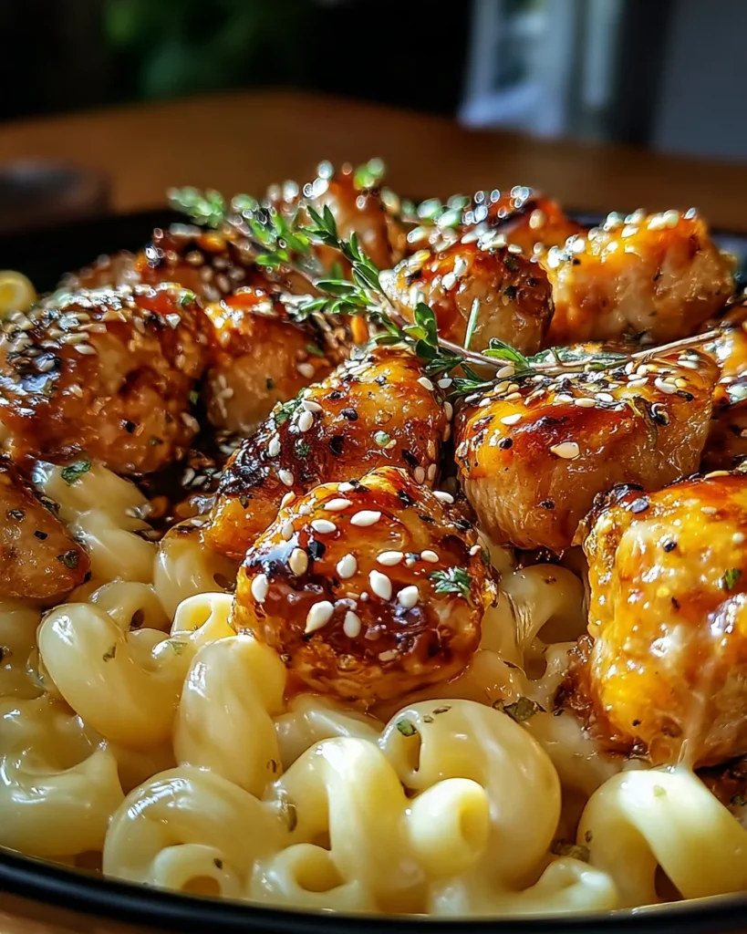 Spicy Honey Pepper Chicken with Mac and Cheese