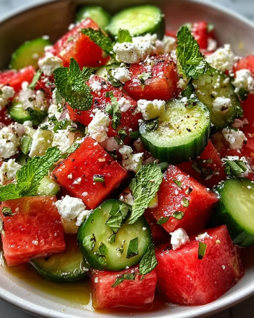 Watermelon Feta Cucumber Salad