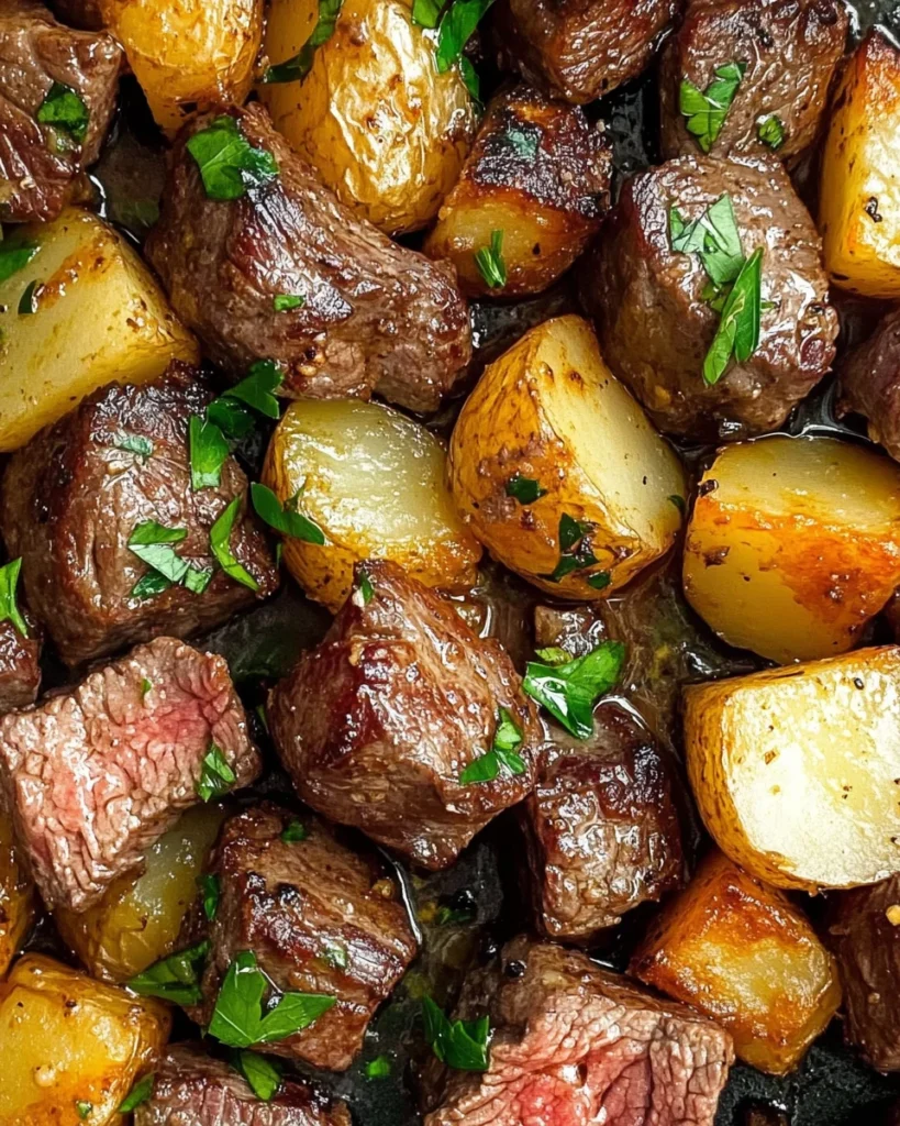 Garlic Butter Steak Bites and Potatoes