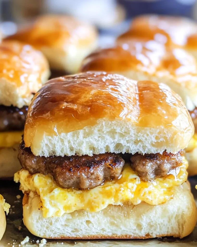 Sausage Egg and Cheese Breakfast Sliders with Syrup Glaze