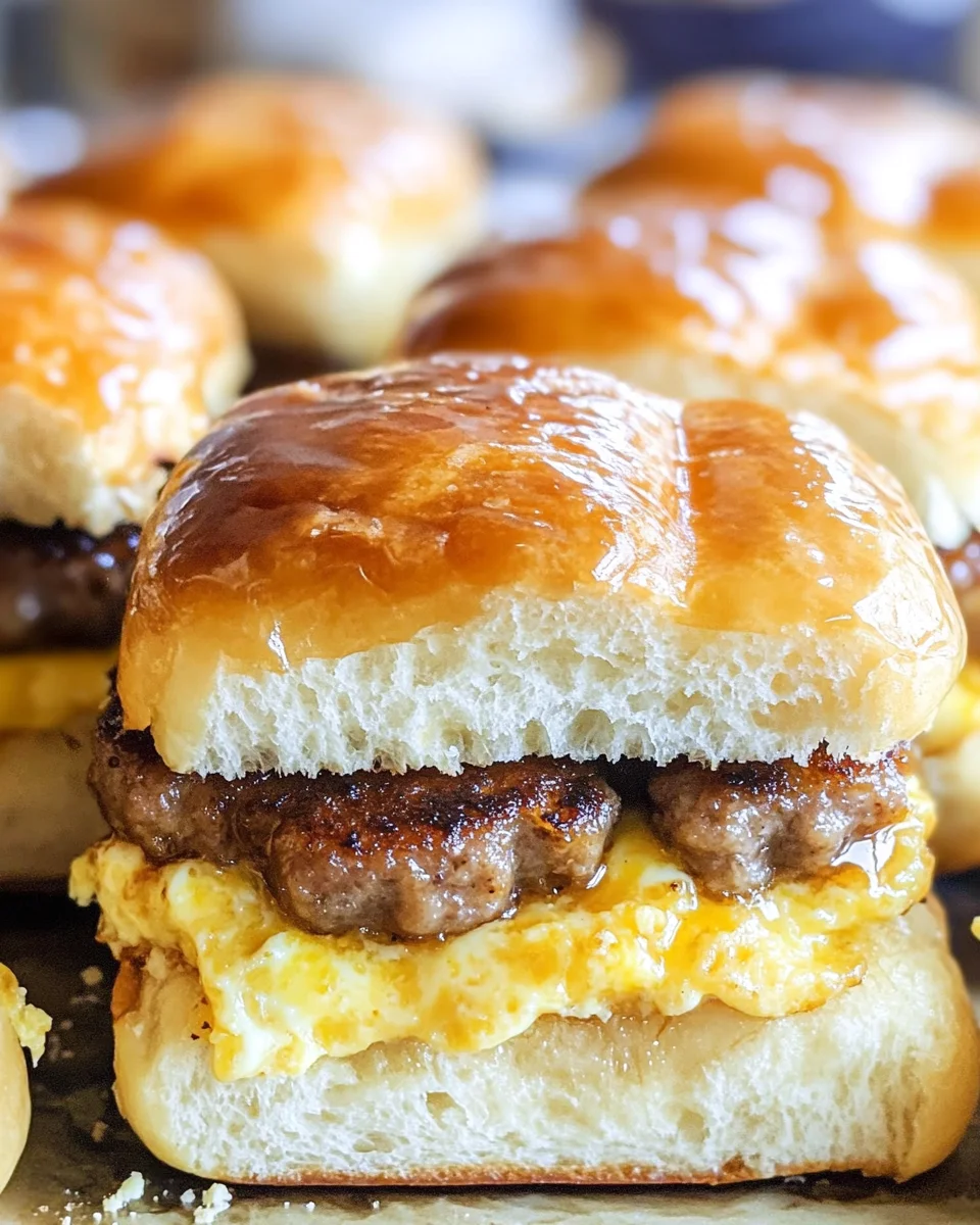 Sausage Egg and Cheese Breakfast Sliders with Syrup Glaze