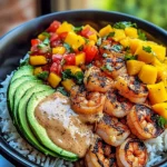 Shrimp and Avocado Bowls with Mango Salsa & Lime-Chili Sauce