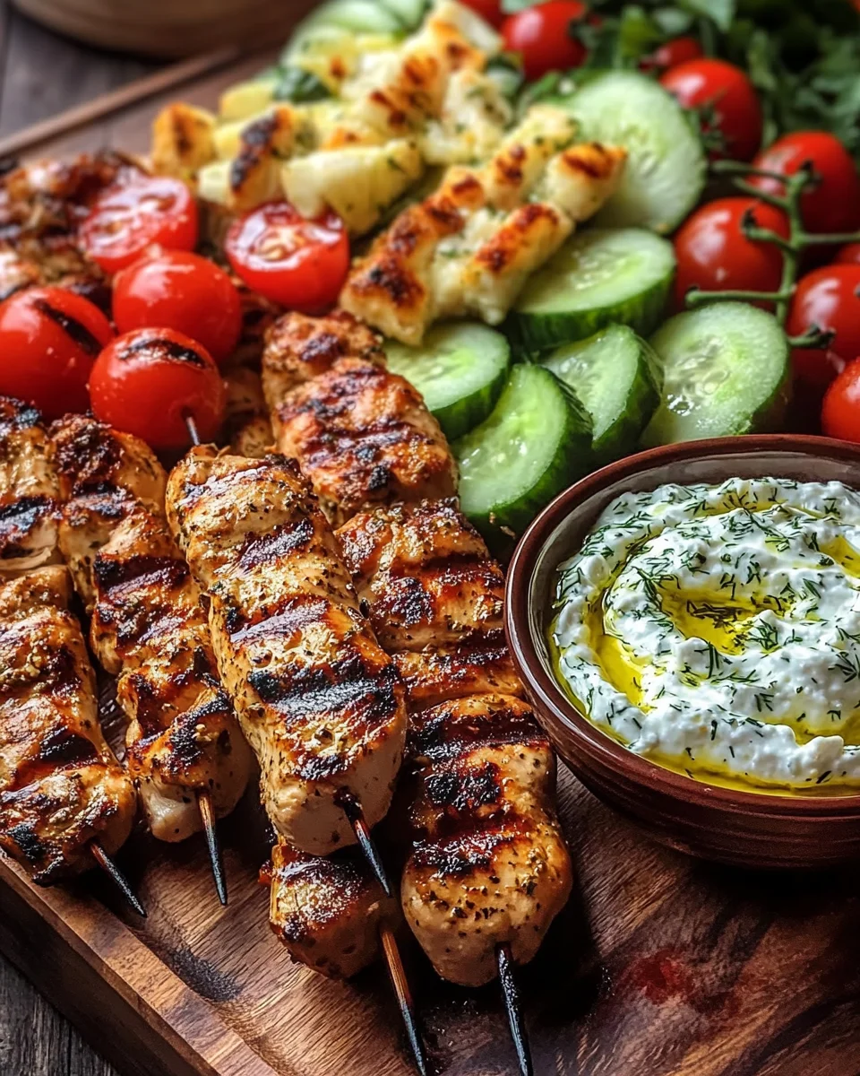 Greek Chicken Souvlaki Grazing Board with Feta Dip – A Mediterranean Feast to Share
